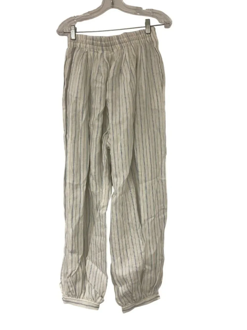 Zara ZW Womens Balloon Pants Trousers XS S White blue striped Linen 3736/249 NWT
